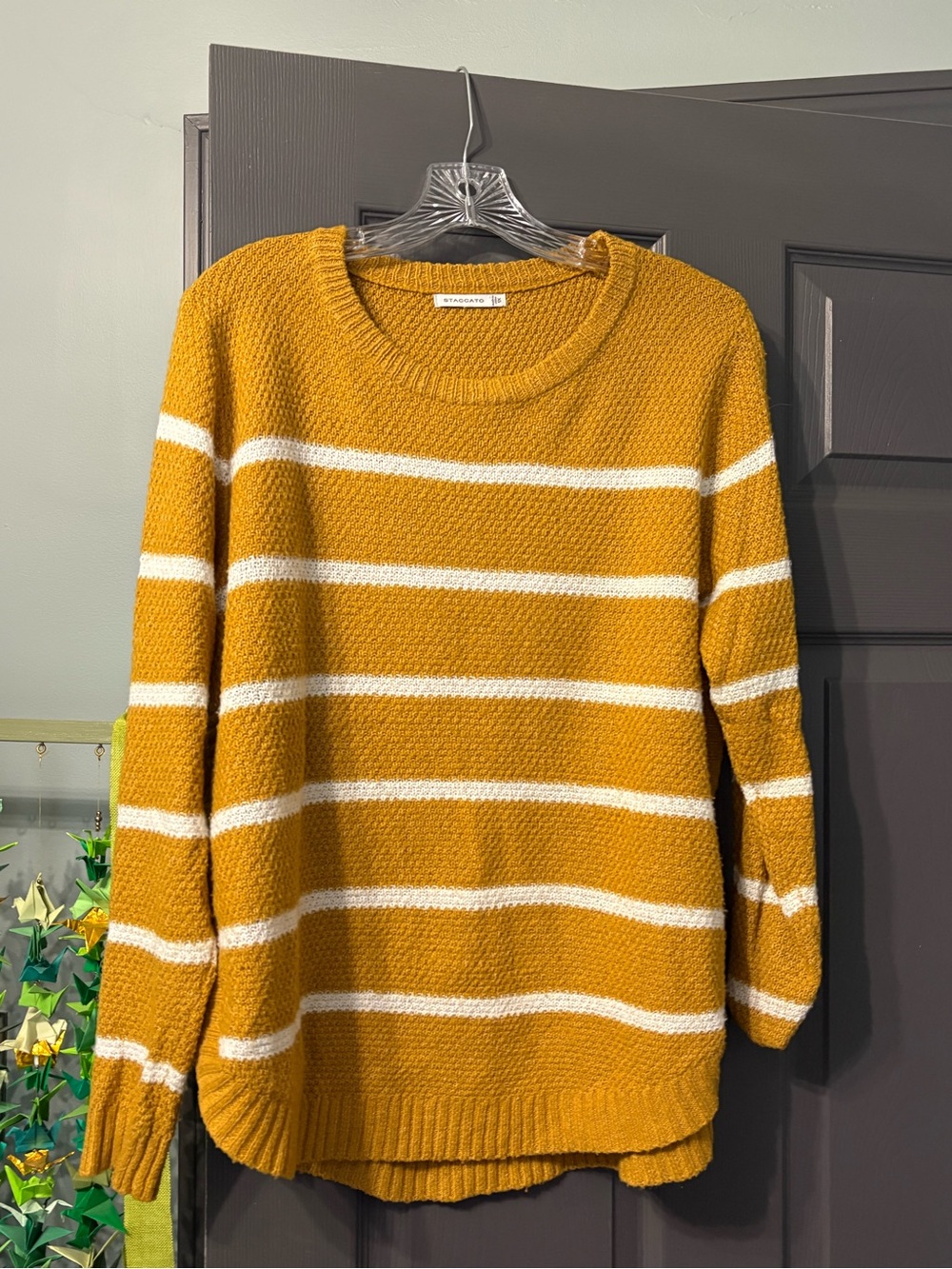 Staccato Mustard and White Striped Crewneck Sweater